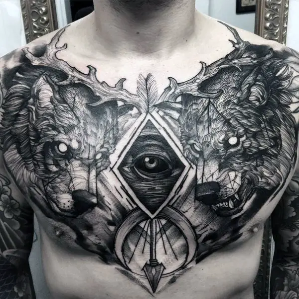 mens-chest-all-seeing-eye-wolf-sketch-coolest-tattoos