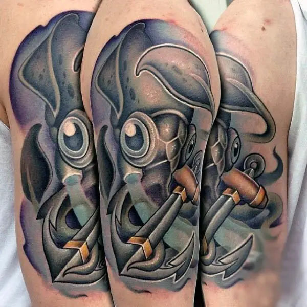 mens-squid-and-anchor-tattoo-on-upper-arm