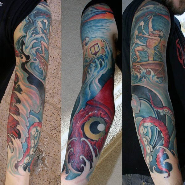 mens-squid-tattoos-full-sleeve-design-with-fisherman