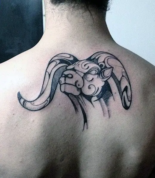aristic-ram-male-upper-back-tattoo-ideas