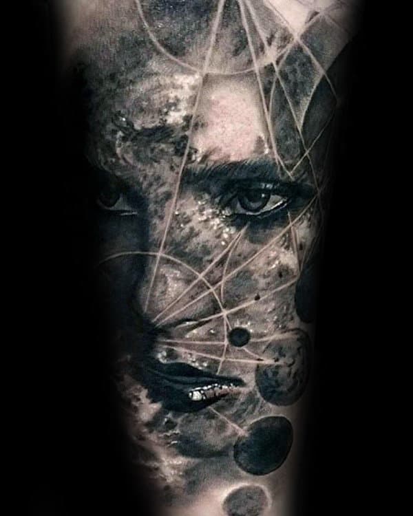 awesome-mens-realistic-moon-phases-female-portrait-sleeve-tattoo