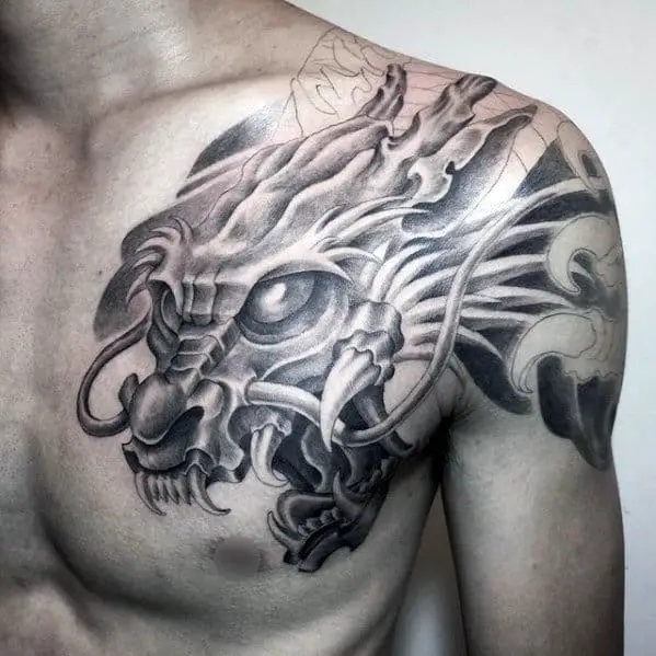 awesome-shaded-dragon-shoulder-mens-tattoo