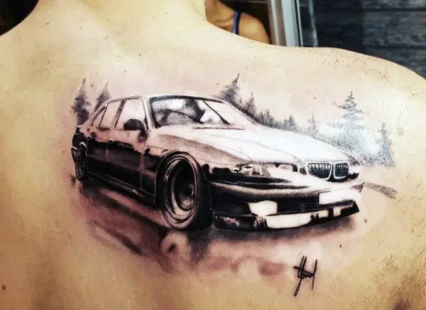 bmw-car-mens-tattoo-on-back-of-shoulder