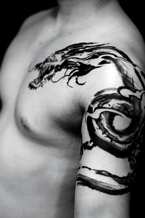 creative-mens-shoulder-watercolor-dragon-tattoo