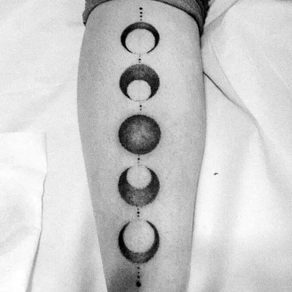 dotwork-mens-back-of-leg-moon-phases-tattoo-ideas