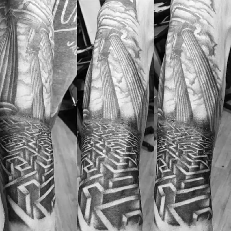 forearm-3d-mens-tattoo-with-maze-design