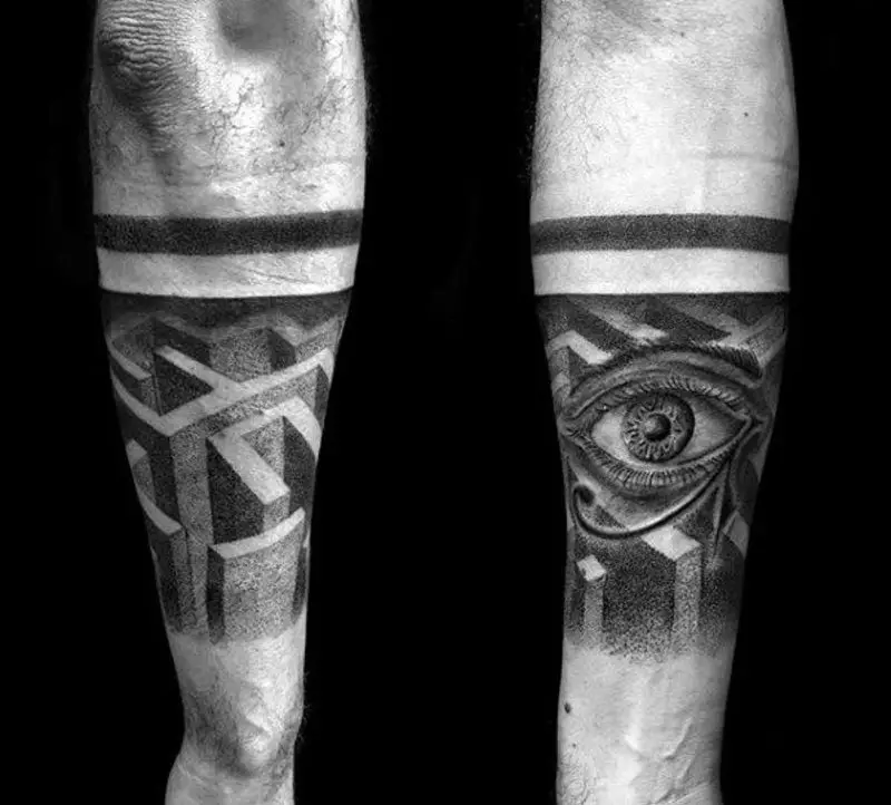 forearm-quarter-sleeve-3d-maze-male-tattoos