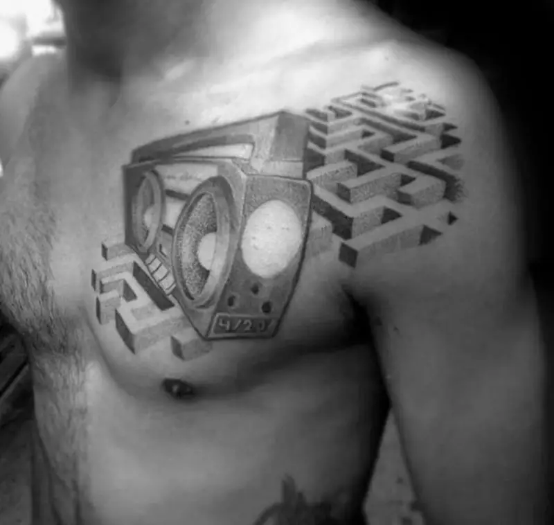 guy-with-3d-boombox-maze-upper-chest-tattoo-design