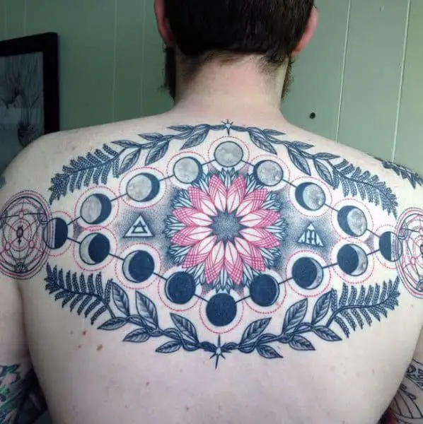 guys-floral-back-moon-phase-tattoo