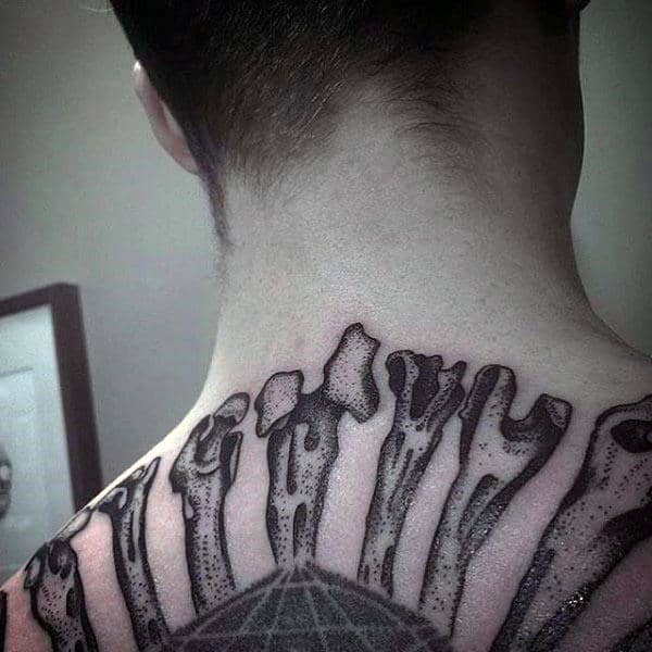mens-upper-back-dotwok-tattoo-of-bones