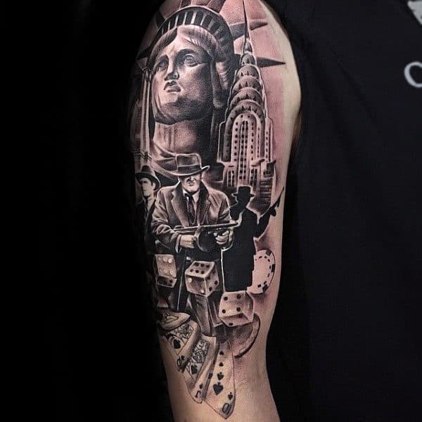 new-york-city-themed-male-gangster-arm-tattoo-design-inspiration