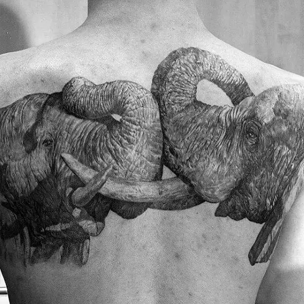 two-elephants-male-upper-back-realistic-tattoo-ideas
