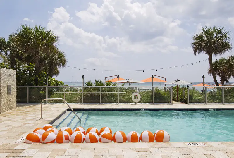 Miami, Florida, USA,Beach balls in swimming pool
