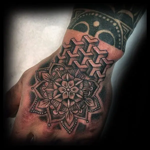 masculine-geometric-floral-shapes-hand-tattoos-for-men