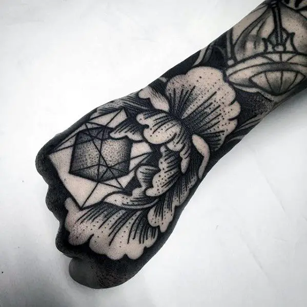 mens-geometric-flower-3d-hand-tattoo-design-inspiration
