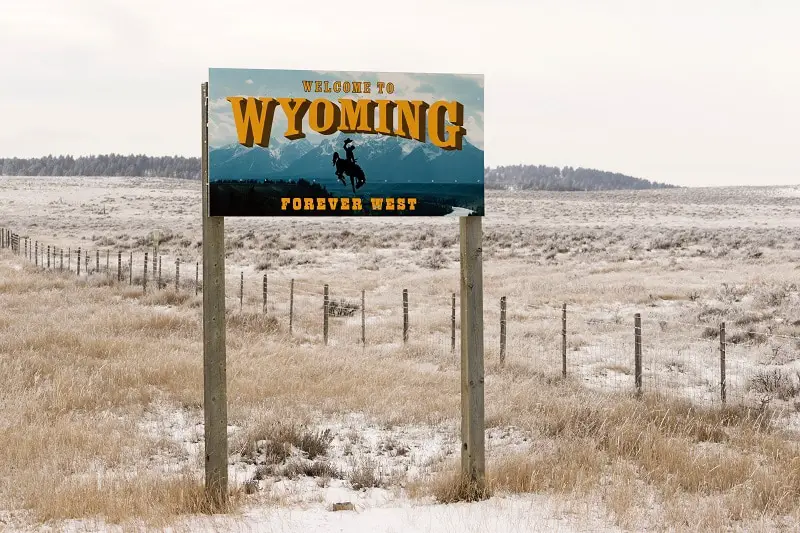 Welcome to Wyoming Forever West State Entry Sign