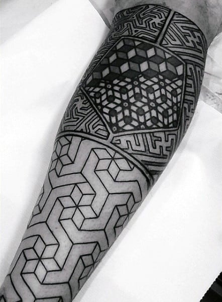 Grey Ink Geometric Tattoo Design For Half Sleeve