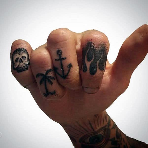 anchor-finger-tattoo-for-men-wth-flames-palm-tree-and-white-ink-skull