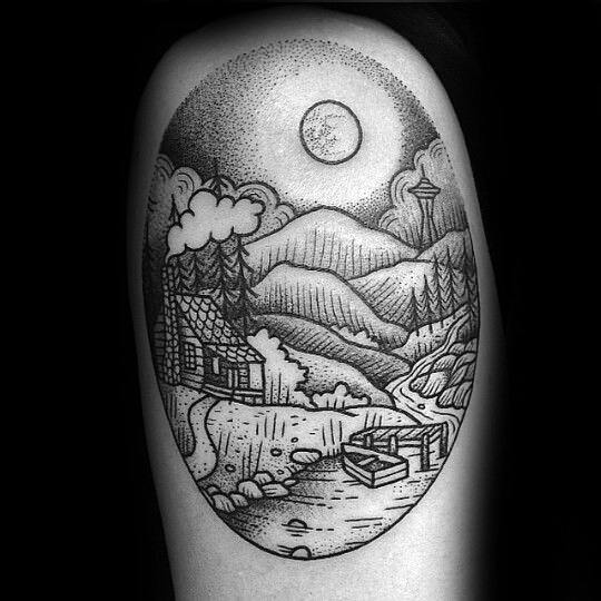 Misty Mountains by Marky Hladish at Dark Heart Tattoo Crystal Lake IL  r tattoo