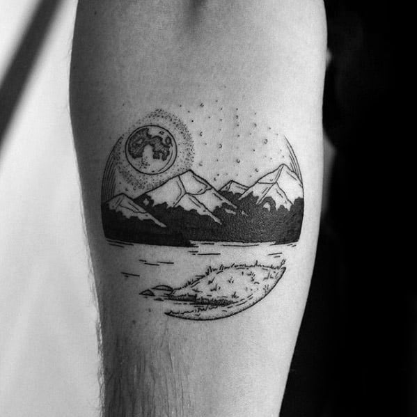 Tattoo uploaded by Wolfbasher  Mountain lake scene  Tattoodo