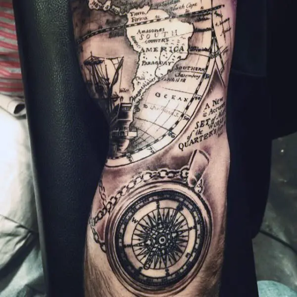 cool-compass-map-tattoo-for-males-on-arm