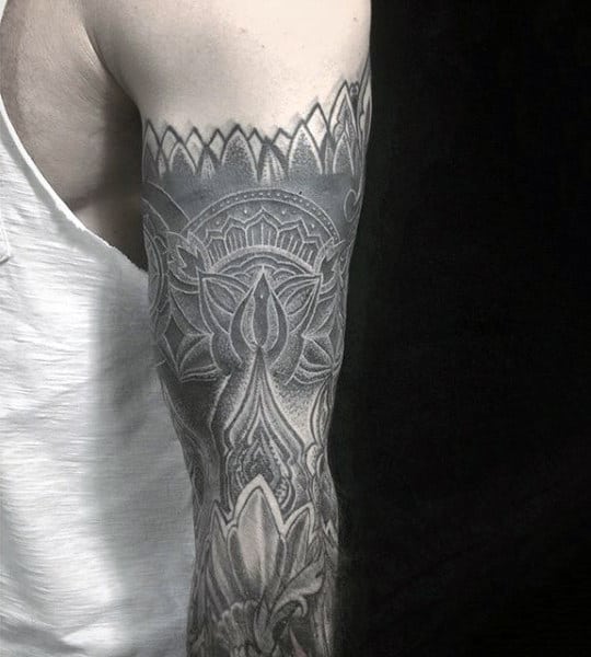 floral-mens-half-sleeve-tattoo-with-white-ink