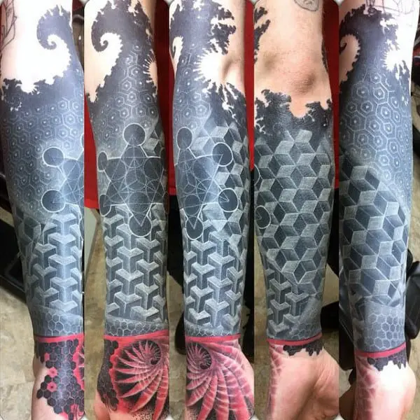 guys-white-ink-half-sleeve-geometric-patterns-tattoo-with-3d-effect