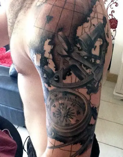 half-sleeve-compass-map-mens-tattoo-designs