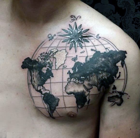 mens-world-map-tattoo-on-chest