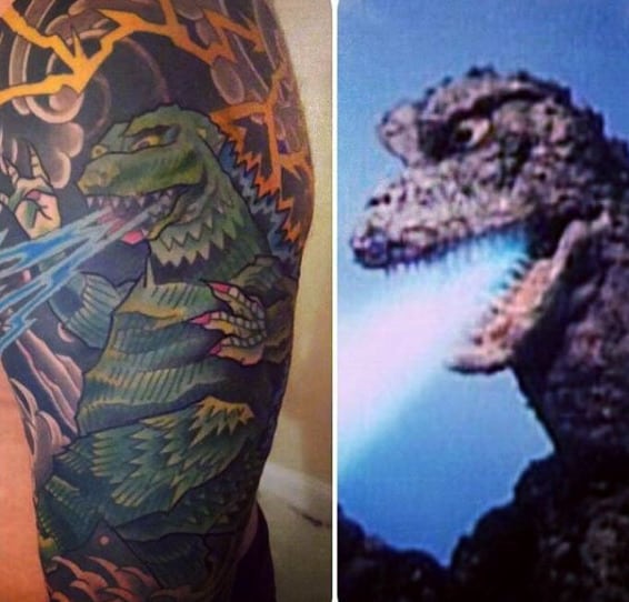 Enjoying my Godzilla Tattoo from Cam West at Living Skin Spokane Wa  r tattoos