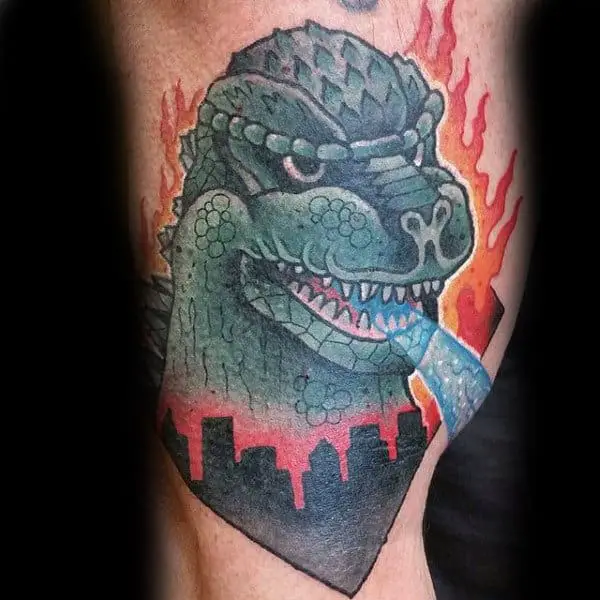 Better picture of my newest Godzilla Friday the 13th Godzilla by Maddie  Blaze  Naked Art Tattoo Odenton MD  rtattoos