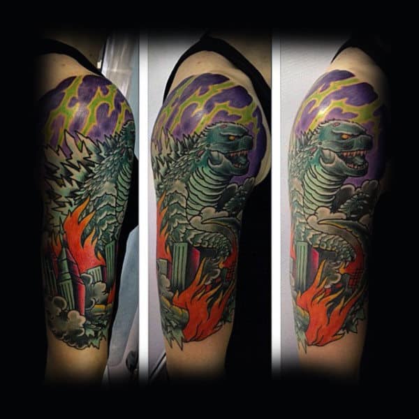 colorful-storm-scene-with-godzilla-half-sleeve-on-male