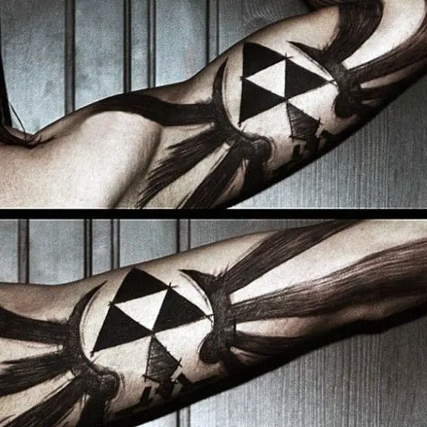 cool-blackink-sketched-guys-triforce-inner-arm-bicep-tattos