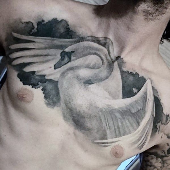 cool-male-3d-chest-swan-tattoo-designs