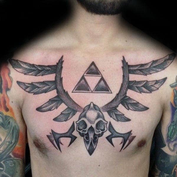 cool-skull-with-wings-and-triforce-symbol-mens-zelda-chest-tattoos