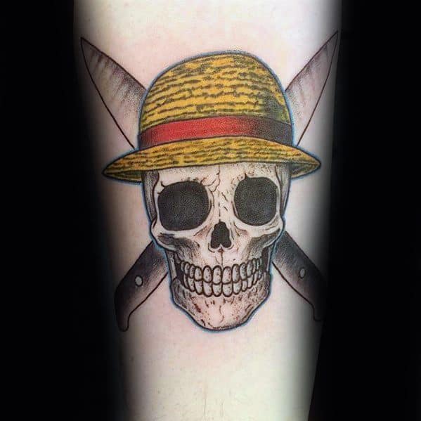 forearm-skull-hat-one-piece-tattoo-designs-on-gentleman