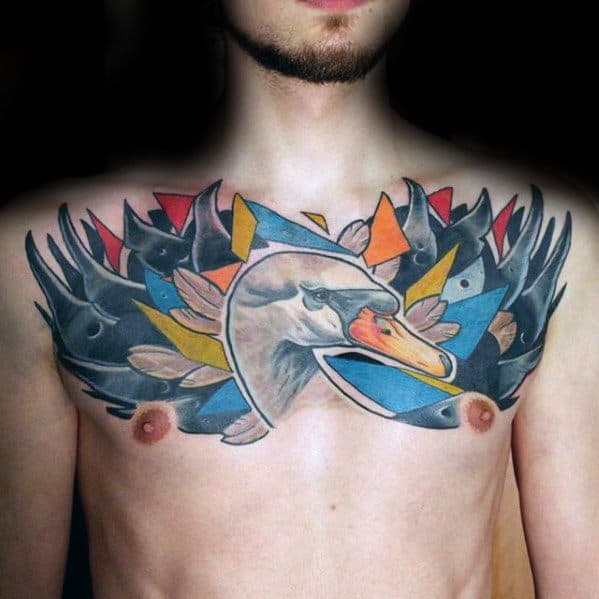 gentleman-with-upper-chest-colorful-swan-tattoo
