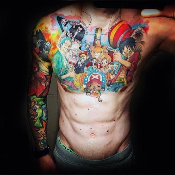 guy-with-one-piece-tattoos-upper-chest-and-sleeve