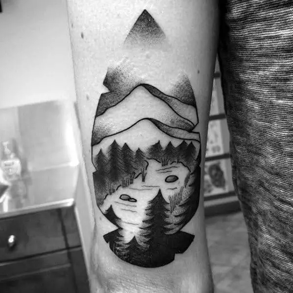 Geometric Nature Ratio Northern Lights Pine Tree Tattoo Idea  BlackInk