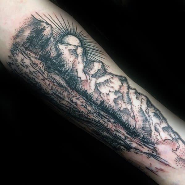 inner-forearm-nature-landscape-guys-tattoo-ideas-river-designs