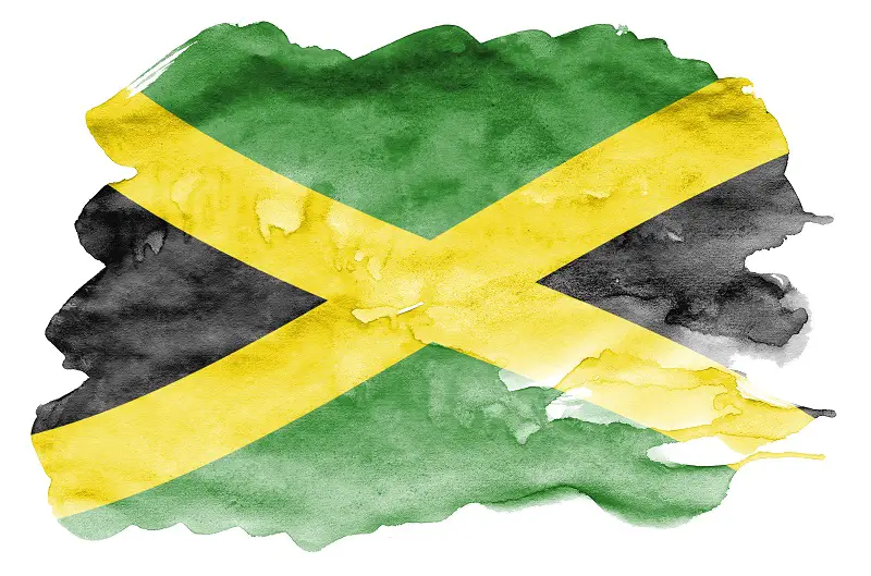Jamaica flag is depicted in liquid watercolor style isolated on white background