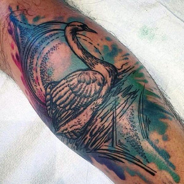 leg-calf-watercolor-guys-swan-tattoos