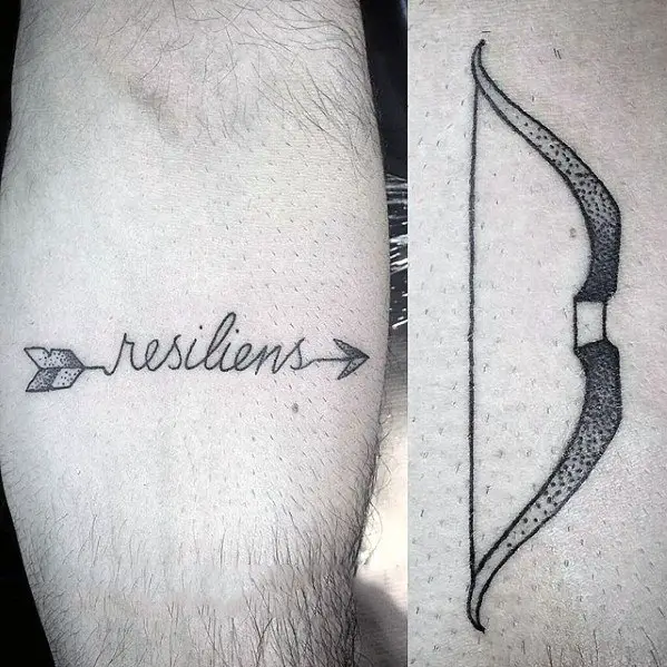 male-with-cool-small-arrow-and-bow-leg-tattoo-design