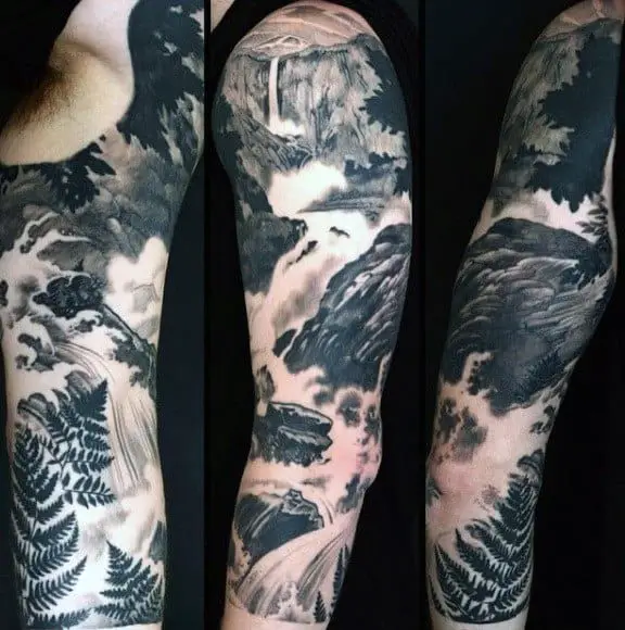 mens-tattoo-ideas-with-river-design-half-sleeve