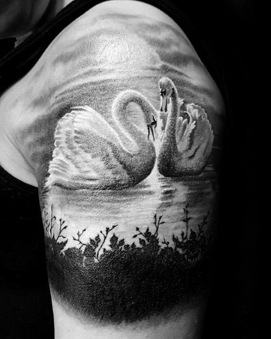 quarter-sleeve-swan-mens-tattoo-ideas