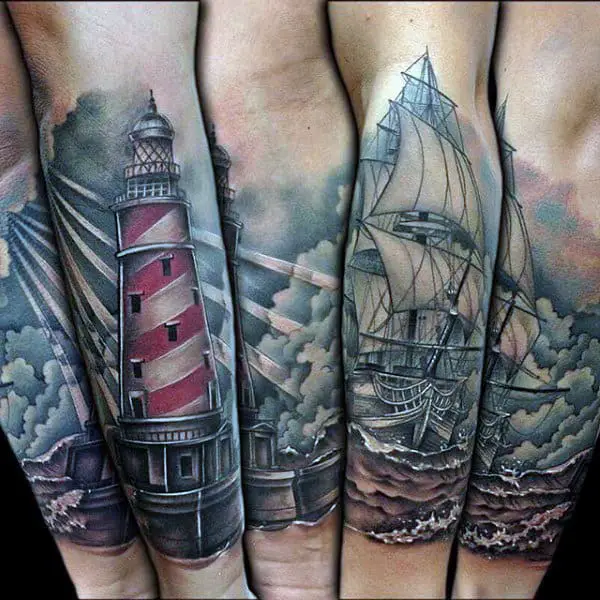 sailing-ship-tattoo-for-males-half-sleeve