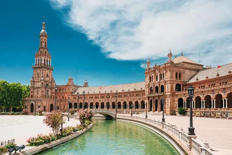 Seville, Spain. Canal Promenade Around Famous Landmark - The Pla