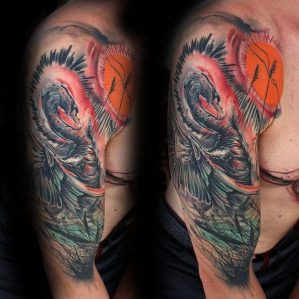 swan-half-sleeve-tattoos-men