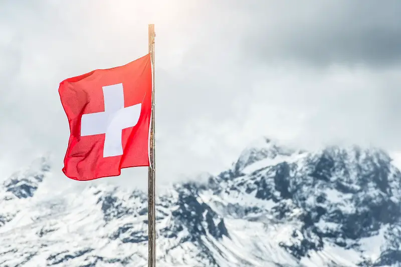 Swiss flag in the Alps