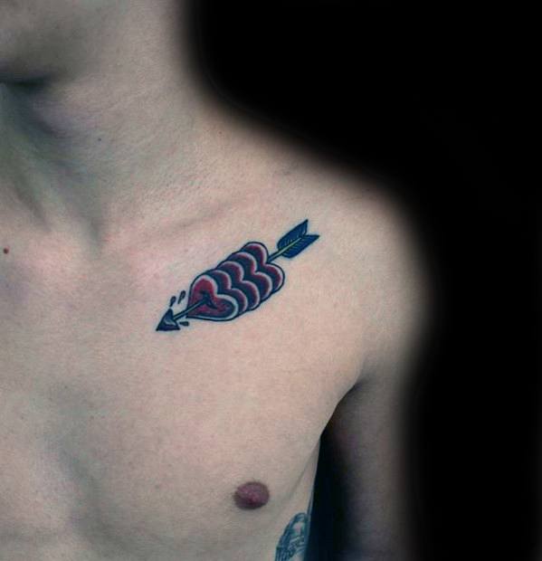 traditional-small-arrow-through-hearts-tattoos-male-upper-chest